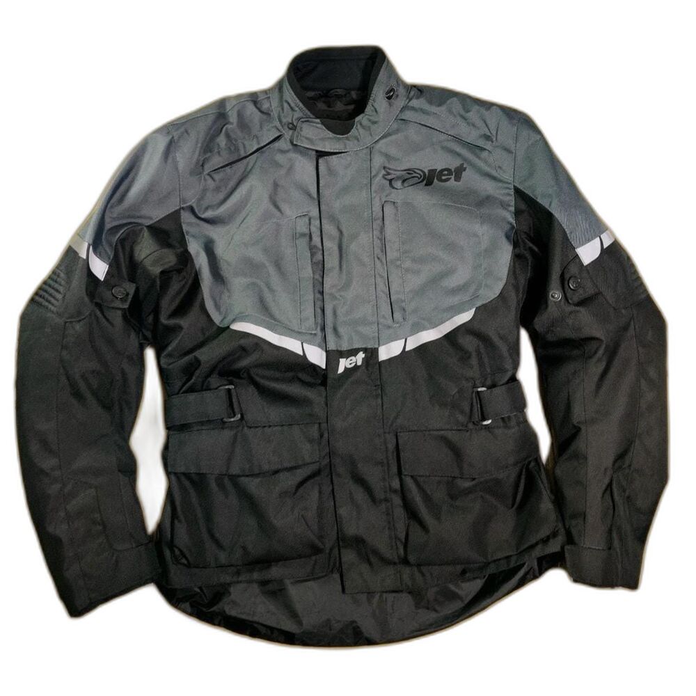 Jet Cordura Motorcycle Jacket Men’s Size L Black Gray Reflective Riding Armor